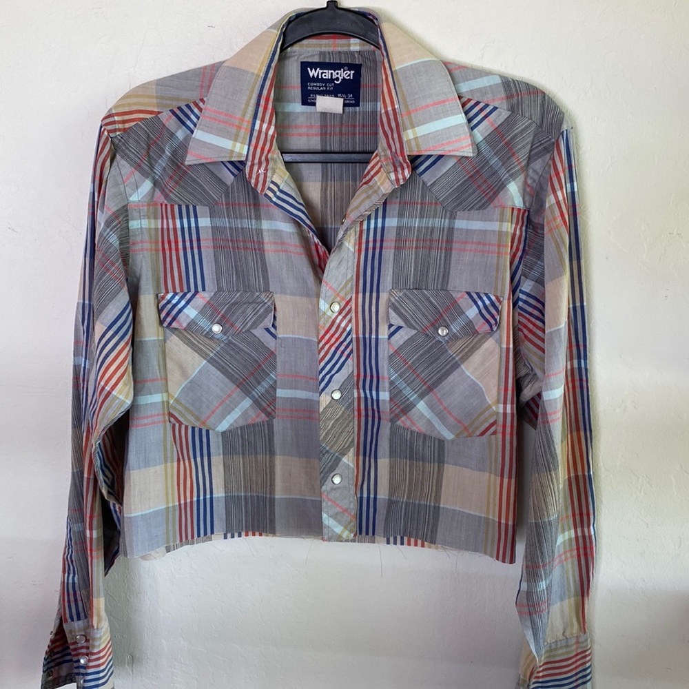 Cropped Vintage Wrangler Pearl Snap Button Down - Sm/M